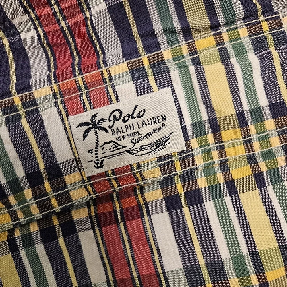 Polo Ralph Lauren Swim Trunks Adult‎ XL Plaid Lined Board Shorts Red Pony Mens